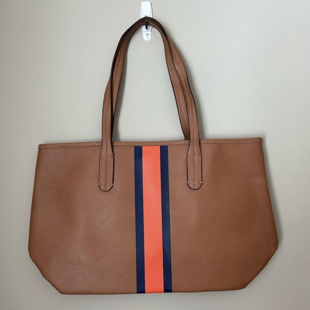 NEW NEELY & CHLOE STRIPED FAUX LEATHER TOTE